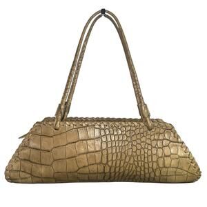Charlie Lapson Croc Embossed Leather Shoulder Bag Made in Italy
Baguette tan